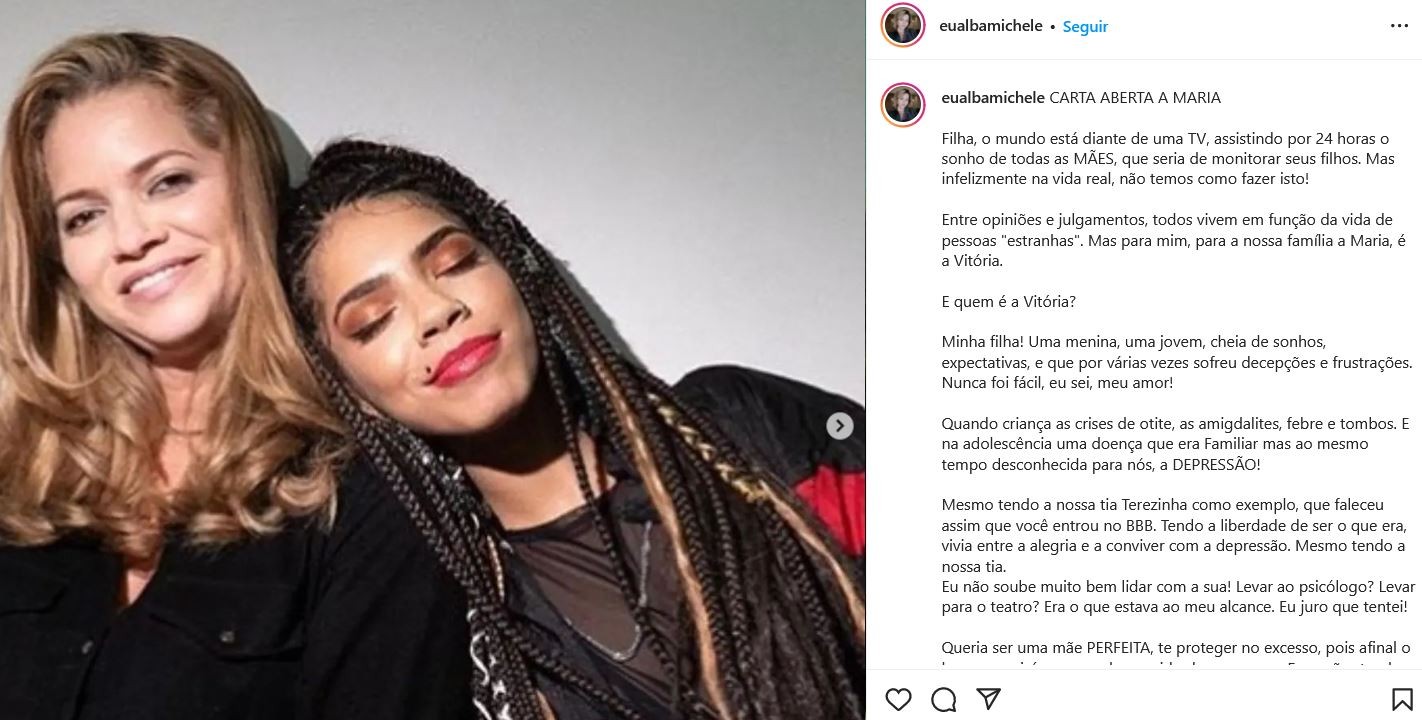 Alba Michele faz carta aberta à Maria (Foto: Reprodução/Instagram )