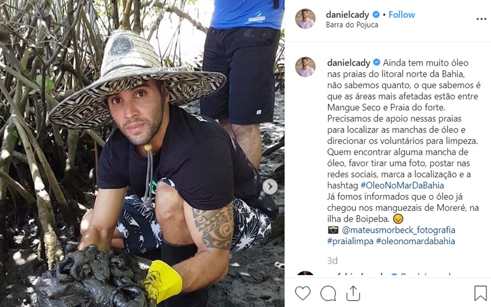 Daniel Cady, marido de Ivete Sangalo, participa de mutirões de limpeza de óleo nas praias da Bahia — Foto: Reprodução/Instagram
