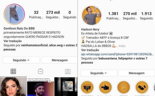 "Rato do BBB" atinge 270 mil seguidores no Instagram e passa Hadson; Marquezine segue