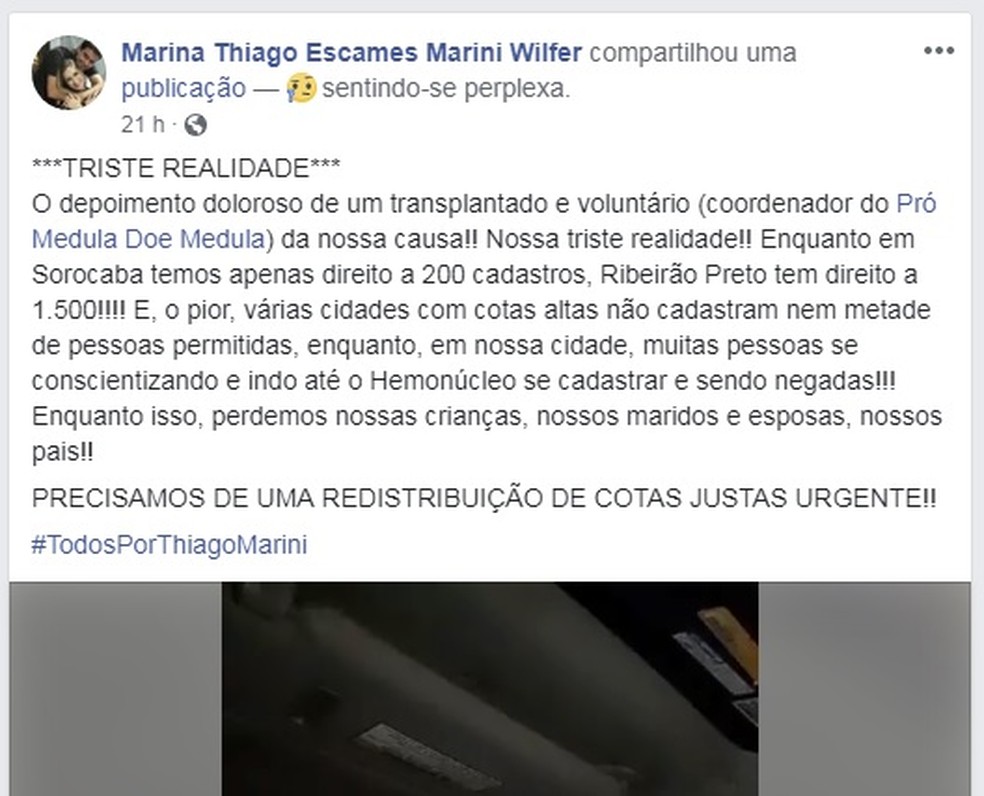 Marina Wilfer publicou no Facebook sobre a negativa de novos doadores em Sorocaba (Foto: Facebook/Reprodução)