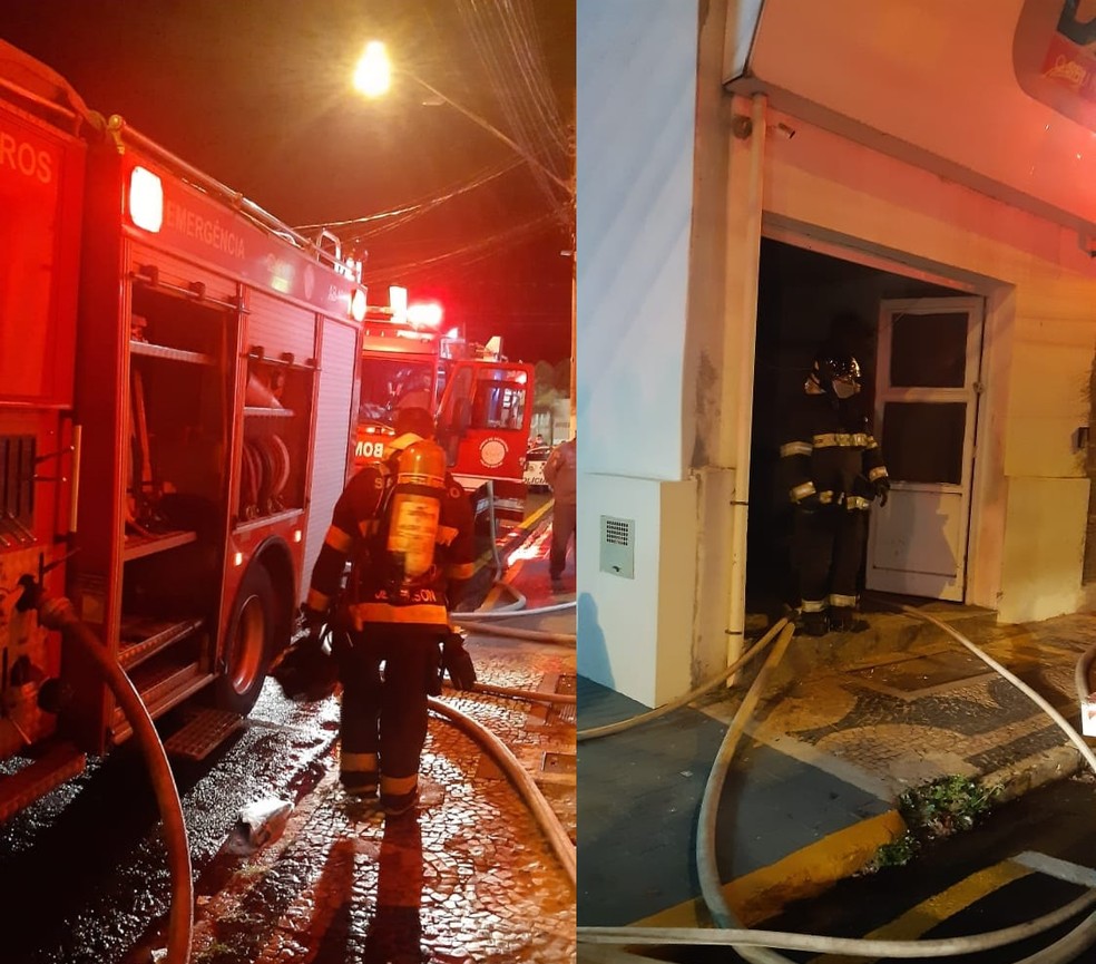 Bombeiros demoraram 2h30 para conter as chamas em antigo prédio em Marília — Foto: Corpo de Bombeiros/Divulgação