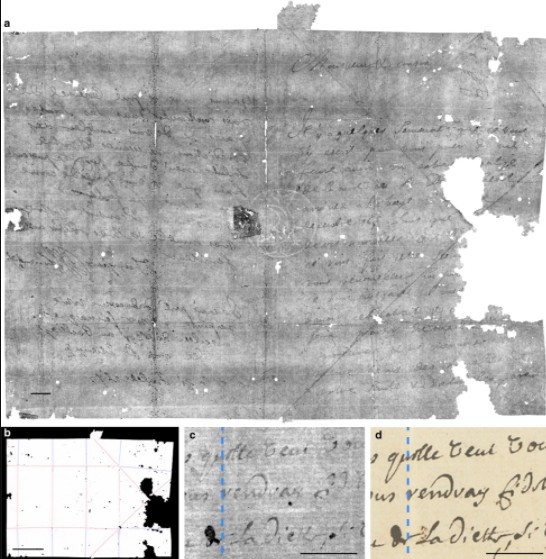Processos do desdobramento virtual da carta fechada há mais de 300 anos (Foto: Unlocking History Research Group/Arquivo)