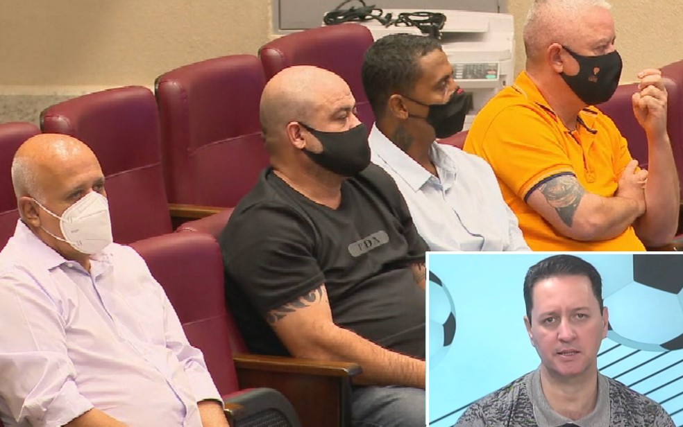 Acusados de matar o radialista Valério Luiz — Foto: Reprodução/TV Anhanguera