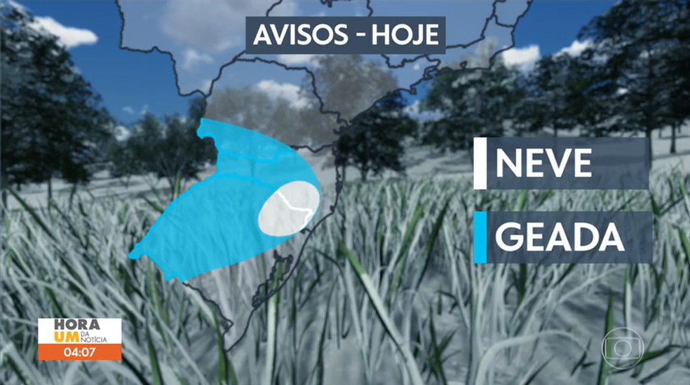 Chance de neve nas serras gaúcha e catarinense em 28/07/21 — Foto: Reprodução/TV Globo