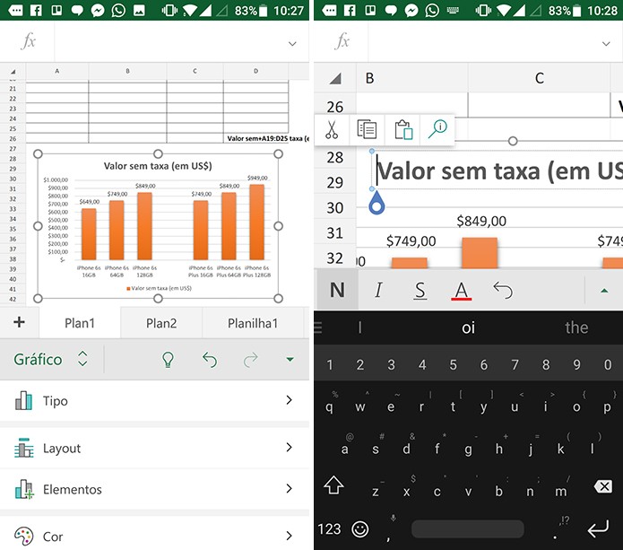 Excel para Android permite que usuário edite título e outros elementos do gráfico (Foto: Reprodução/Elson de Souza)