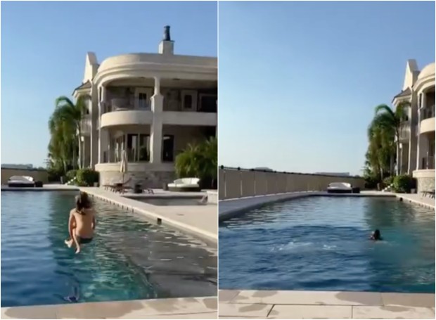O marido da modelo Gisele Bündchen compartilhou stories de seus filhos mergulhando na piscina (Foto: Reprodução/Instagram)