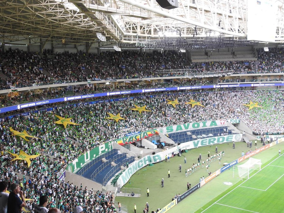 Torcida exibe estrelas com os anos dos títulos brasileiros - na foto, oito das dez — Foto: Felipe Zito