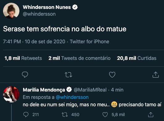 Whindersson Nunes tweeta após Luísa e Vitão assumirem namoro (Foto: Reprodução/Twitter)
