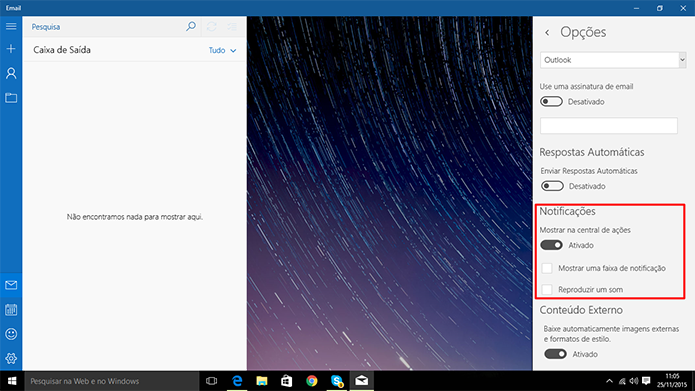 E-mail do Windows 10 pode ser integrado com central de notificações de acordo com a vontade do usuário (Foto: Reprodução/Elson de Souza)