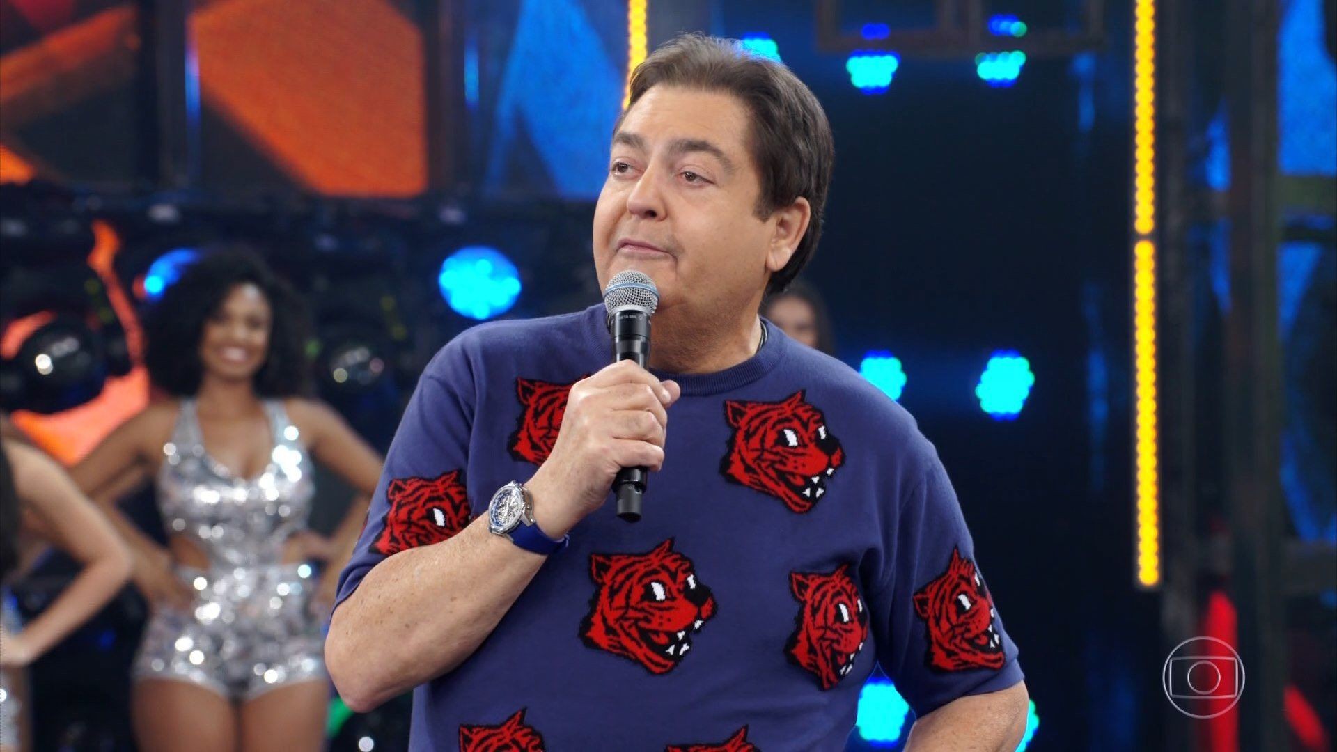 Faustão, especulado na Band em 2022, usa camiseta Moschino (Foto: Reprodução/TV Globo)