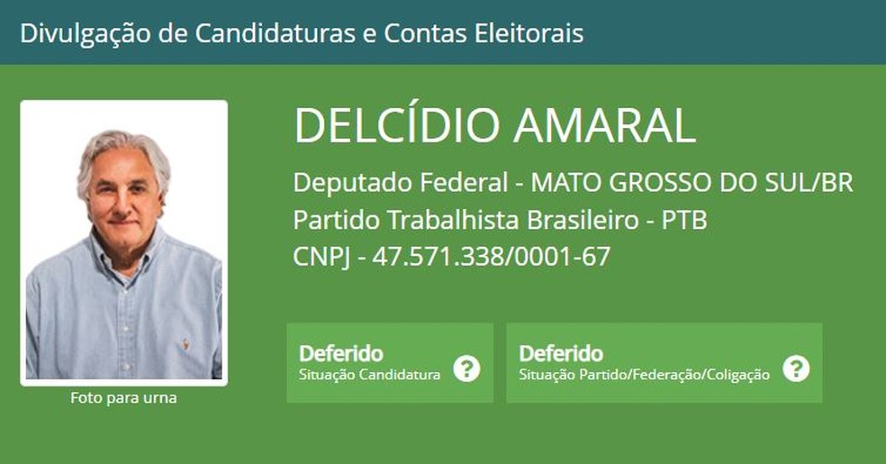 Candidatura de Delcídio do Amaral a deputado federal pelo PTB foi deferida pelo TRE-MS — Foto: Reprodução/g1 MS