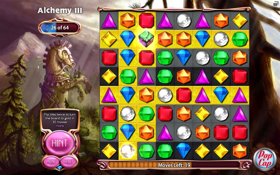 Jogos no estilo puzzle, como Bejeweled, são excelentes aliados no tratamento de estresse e ansiedade — Foto: Divulgação/PopCap