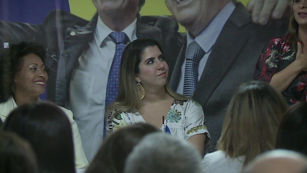 Mariana Nunes participou de evento de mulheres do PSL no Recife, mas não quis gravar entrevista — Foto: Reprodução/TV Globo