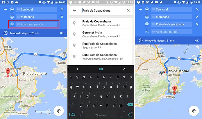 Google Maps para Android mostrara as rotas em ordem crescente por letras (Foto: Reprodução/Elson de Souza)