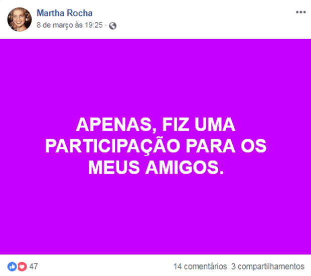 Ex-miss Brasil Martha Rocha fala sobre morar em casa para idosos (Foto: Reprodução Facebook)
