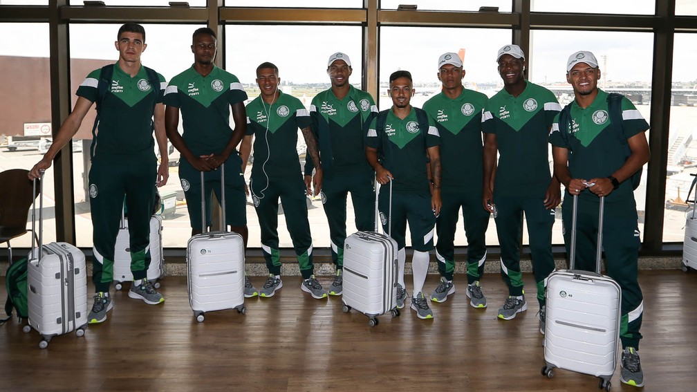 Vinicius, Pedrão, Esteves, Wesley, Alan, Veron, Patrick de Paula e Gabriel Menino nos Estados Unidos, em janeiro de 2020 — Foto: Cesar Greco / Ag. Palmeiras