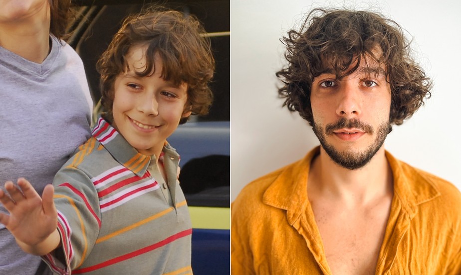 Vitor Novello aos 27 anos e quando criança em 'Paraíso tropical'