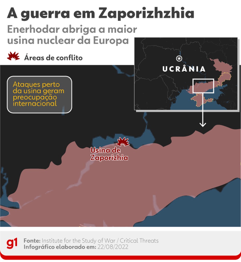 Mapa mostra conflito em Zaporizhzhia — Foto: g1