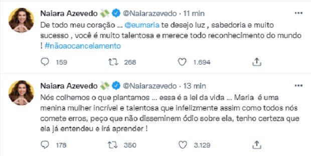 Naiara Azevedo fala de expulsão de Maria (Foto: Reprodução/Twitter)