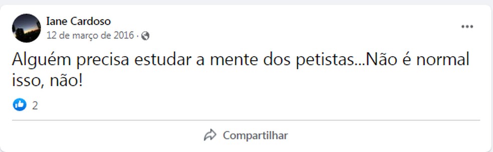 Publicação anti-PT de delegada que investigava morte de militantes petista  — Foto: Reprodução 