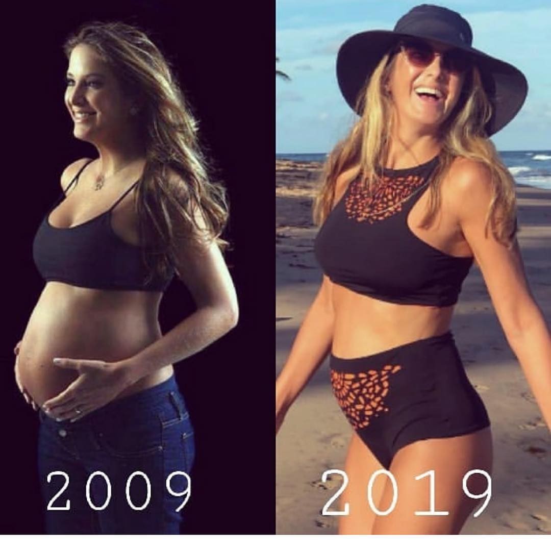 Na primeira foto, de 2009, Ticiane Pinheiro aparece grávida de Rafa Justus. Agora, dez anos depois, ela espera outra menina (Foto: Reprodução/Instagram)