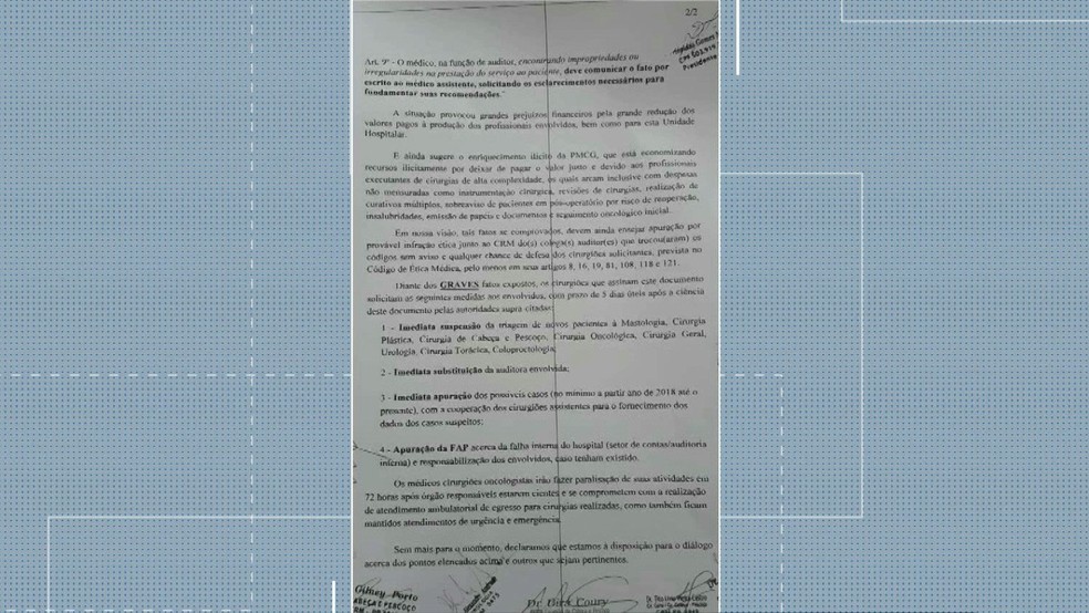 Denúncia dos médicos da FAP foi encaminhada ao MPF, MPPB e CRM — Foto: Reprodução/TV Paraíba