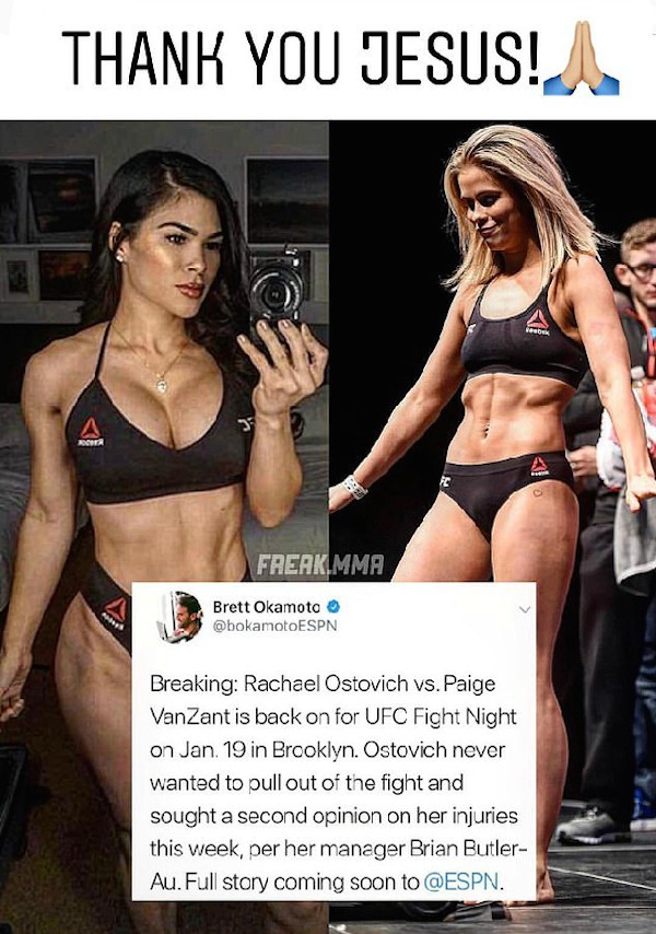 A mensagem compartilhada por Rachael Ostovich celebrando a confirmação da luta dela contra Paige Van Zant para o dia 19 de janeiro de 2019, em Nova York (Foto: Instagram)