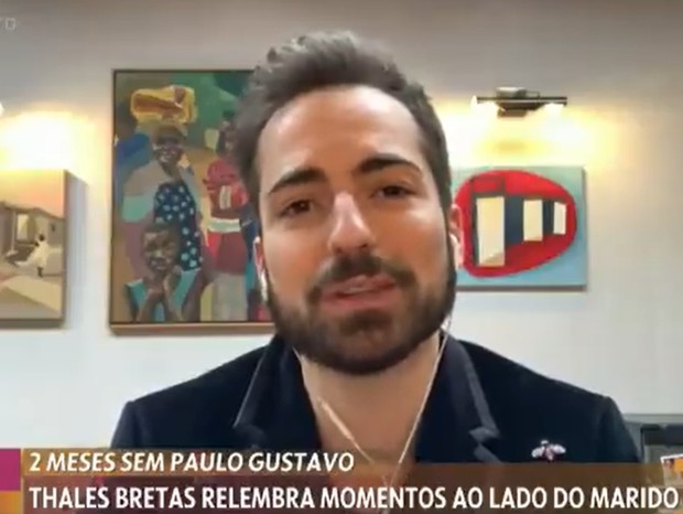 Thales Bretas, viúvo de Paulo Gustavo, participa do programa Encontro (Foto: TV Globo)