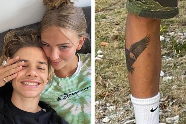 Romeo Beckham e Mia Regan (à esq.); Romeo fez sua primeira tatuagem ao completar 18 anos em 2020 (Foto: Reprodução / Instagram)