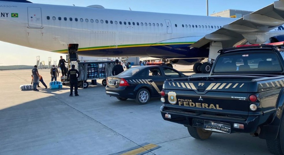 Polícia Federal fez apreensões em aviões no Aeroporto de Viracopos — Foto: Divulgação/Polícia Federal