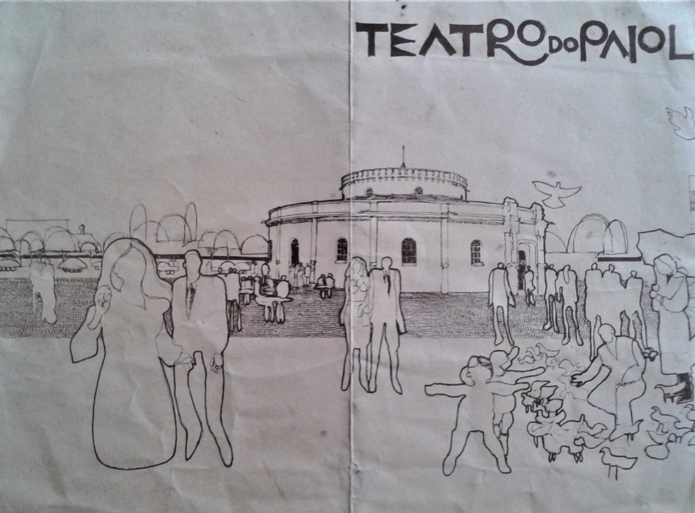 Desenho do Teatro Paiol feito pelo arquiteto Abrão Assad — Foto: Arquivo pessoal/Abrão Assad