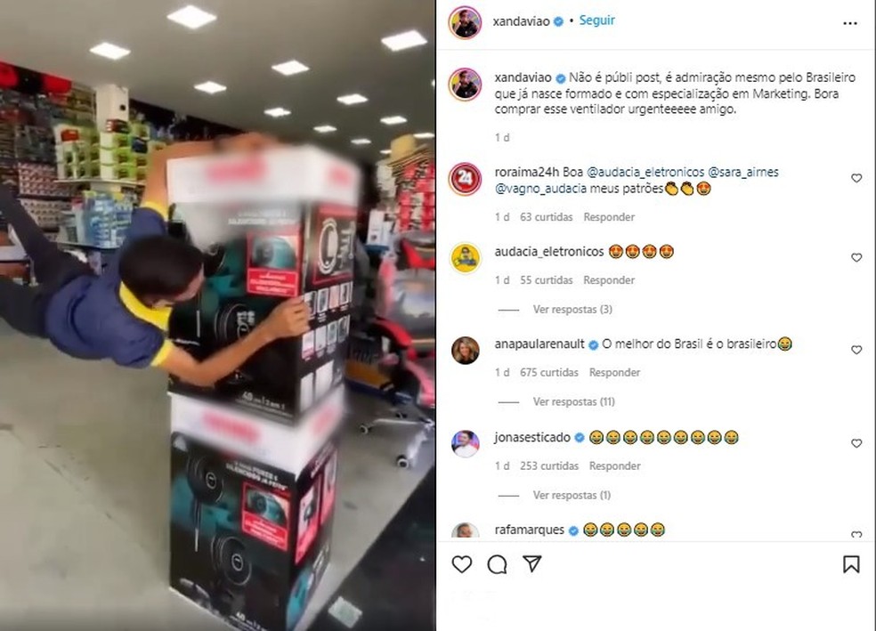 Vídeo foi republicado pelo cantor Xand Avião e recebeu comentários de outros famosos — Foto: Reprodução/Instagram/Xandaviao