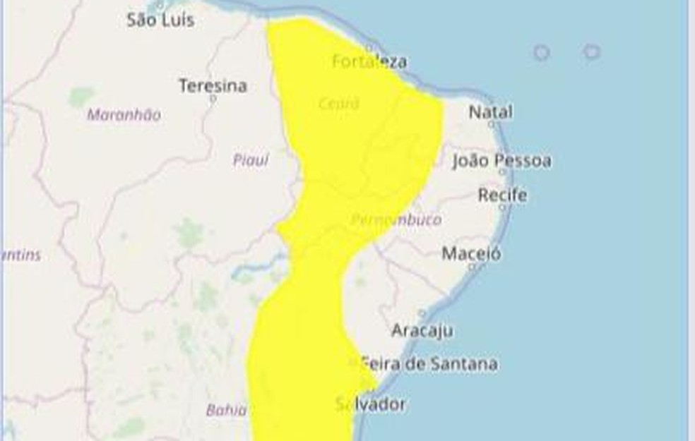 Inmet emite alerta de chuvas intensas para 90 cidades da Paraíba — Foto: Inmet/Reprodução