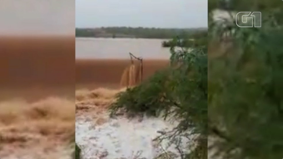 Barragem transbordou após forte chuva em Jacobina do Piauí — Foto: Reprodução