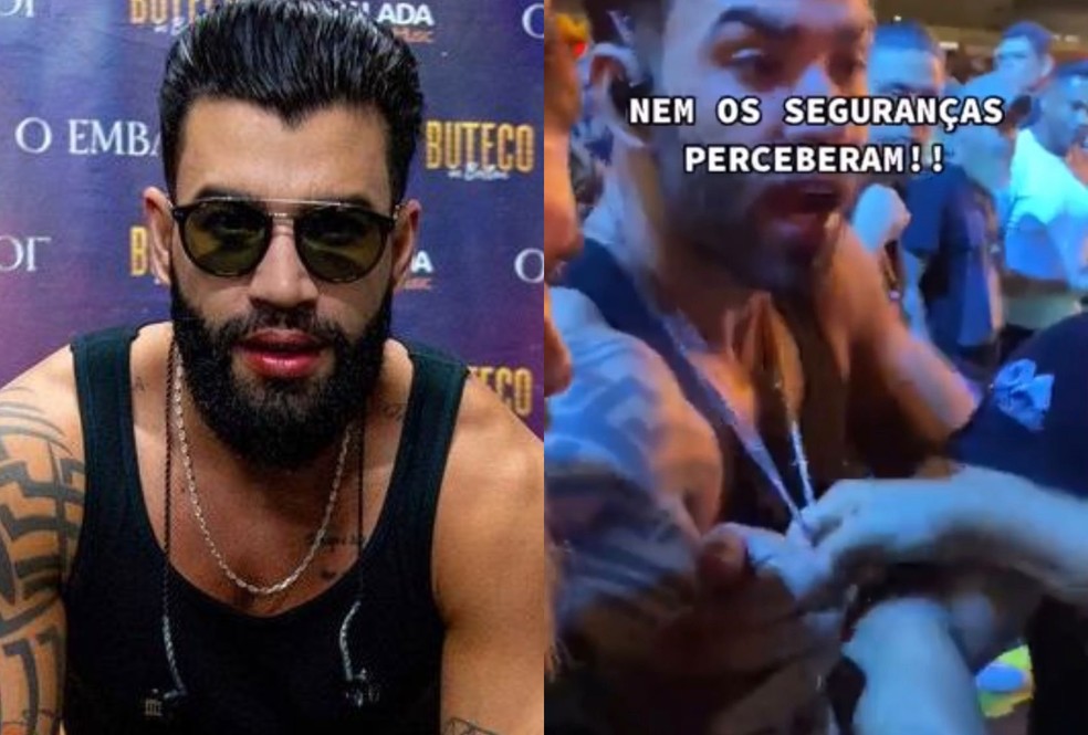 Antes do show, Gusttavo postou em sua rede social uma foto em que usava o colar que foi arrancado. — Foto: Reprodução/ Redes sociais