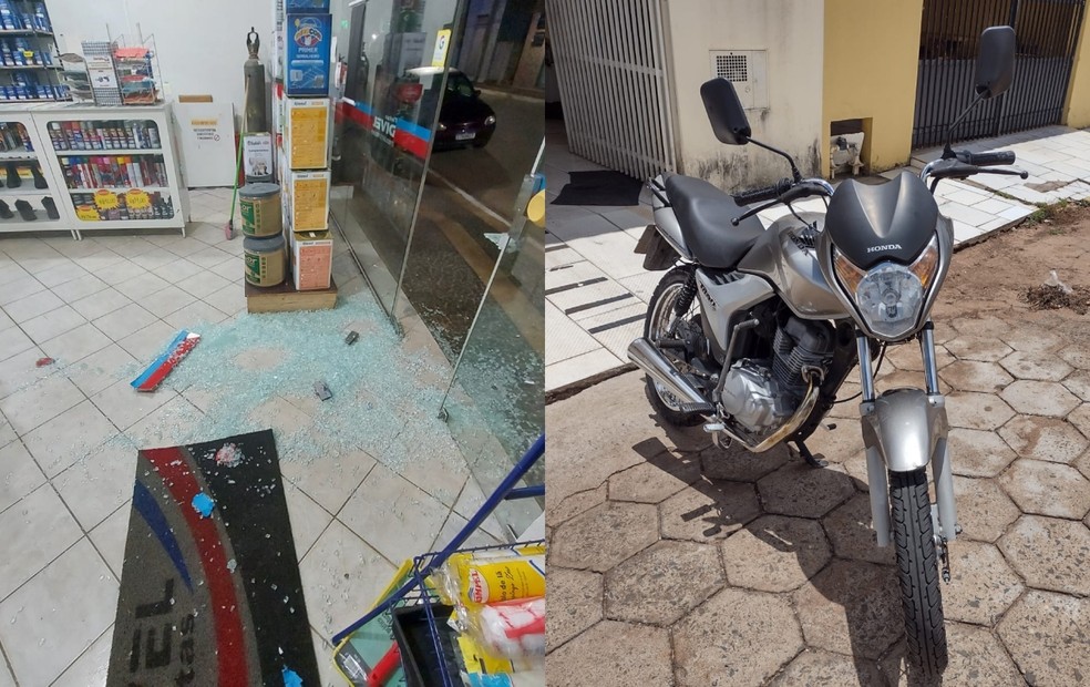  Loja de tintas tem porta de vidro estourada e moto furtada em Itaporanga — Foto: Sheryon  Queiroz/ Arquivo Pessoal 