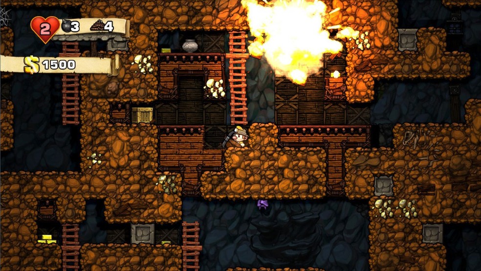 Em Spelunky cada tentativa de adentrar as cavernas é diferente da outra e todas são extremamente desafiadoras — Foto: Reprodução/Steam