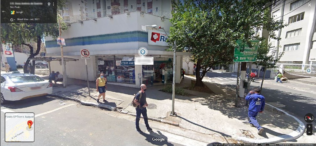 Droga Raia na esquina da Rua Frei Caneca, no Centro de São Paulo, onde publicitário disse ter sido indagado por funcionário se eu nome era mesmo 'Gaylileu' — Foto: Reprodução/Google Maps