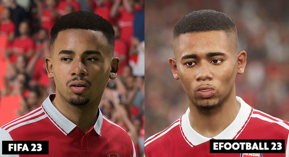 eFootball 2023 x FIFA 23: compare a face de Gabriel Jesus nos dois jogos — Foto: Infoesporte