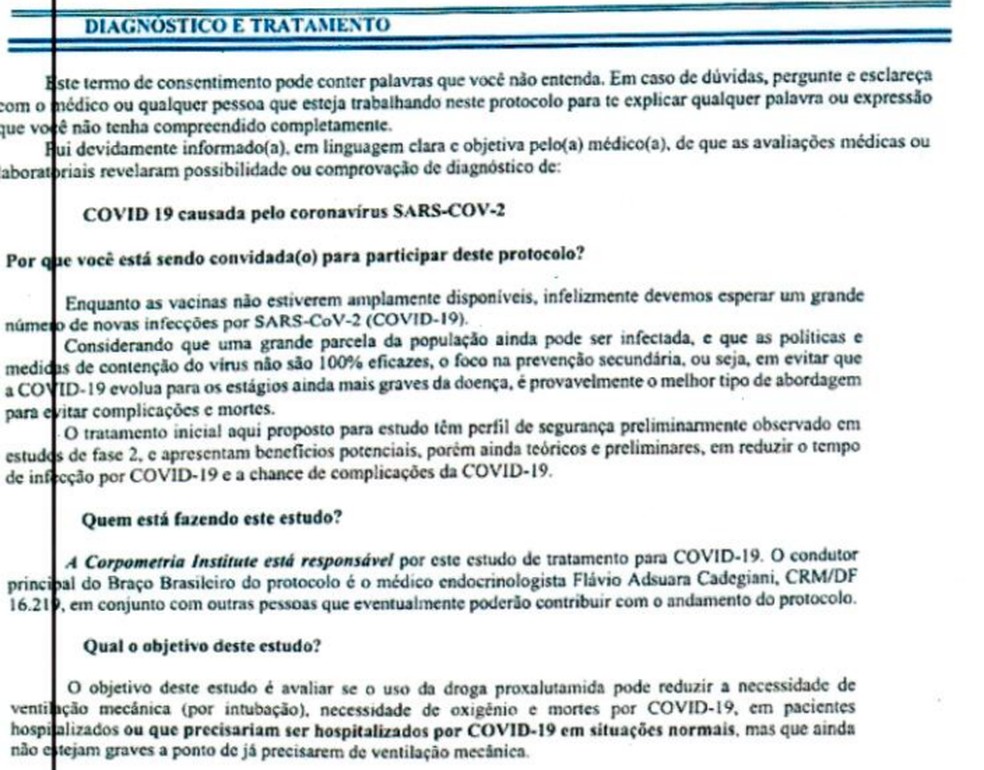 Documento enviado aos pacientes não havia contraindicação para mulheres grávidas. — Foto: Reprodução