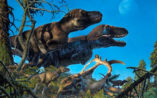 A escolha do dinossauro é para remeter à era pré-histórica, na