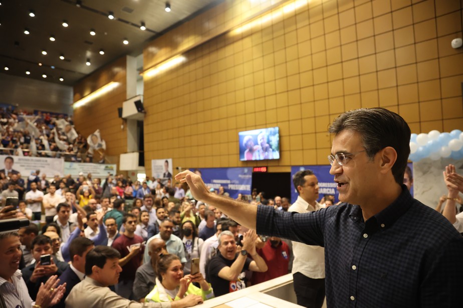 O governador paulista Rodrigo Garcia (PSDB) no evento que selou o apoio do PP a sua reeleição