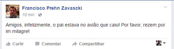 Francisco Prehn Zavascki, filho do ministro Teori Zavascki, confirmou que pai estava no avião que caiu em Paraty (Foto: reprodução/facebook)