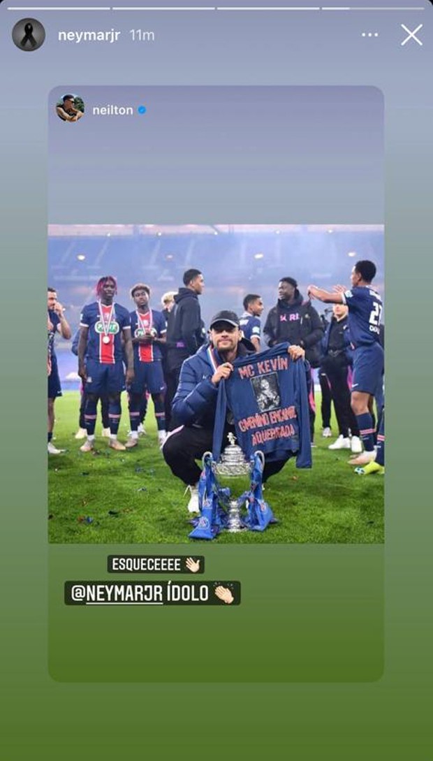 Neymar mostra em seu Stories homenagem que fez a MC Kevin (Foto: Reprodução Instagram Neilton)