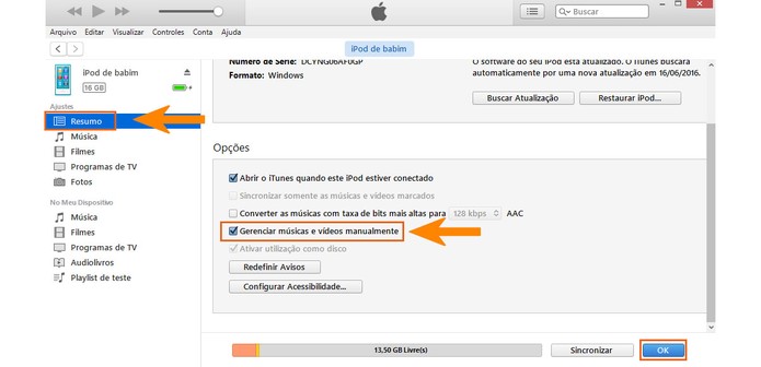 Habilite o controle manual do iTunes (Foto: Reprodução/Barbara Mannara)