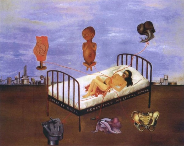 Obra de Frida Kahlo, Henry Ford Hospital (The Flying Bed), que retrata o aborto espontâneo que sofreu (Foto: Divulgação)