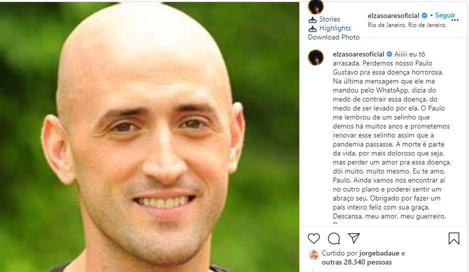 Elza Soares fala sobre Paulo Gustavo (Foto: Reprodução Instagram)