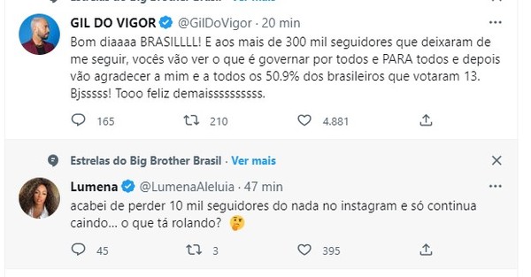 Gil do Vigor e Lumena — Foto: Reprodução/Twitter