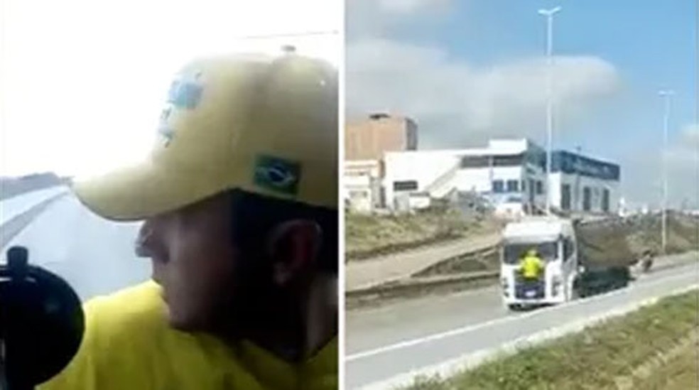Vídeo que mostra bolsonarista pendurado em caminhão viralizou nas redes — Foto: Reprodução