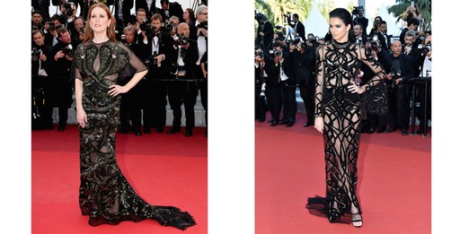 COBRAS - Coincidência fashion ou não, fato é que bordados de cobra contribuíram para deixar os longos de Julianne Moore e Kendall Jenner mais sensuais